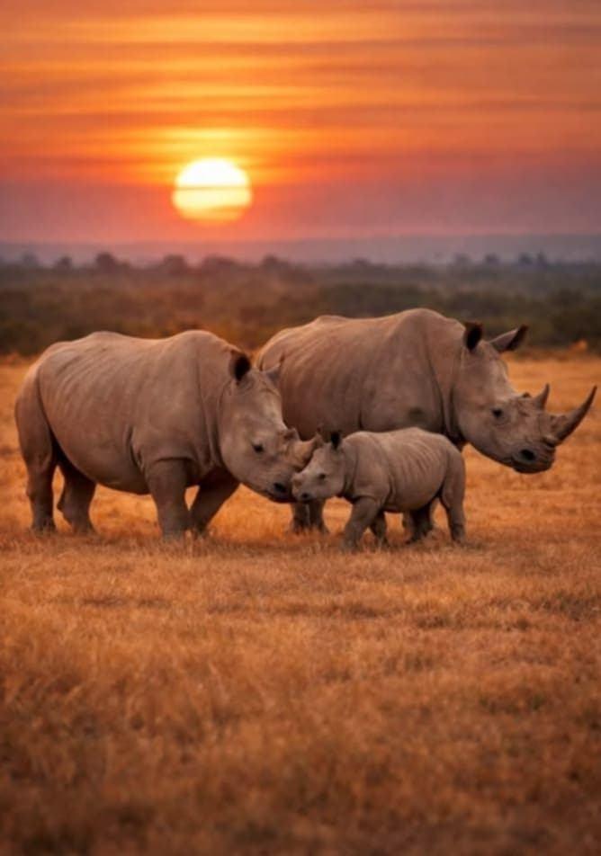 Wild Rhinos during sunset in Babile Elephant Sanctuary In Ethiopia